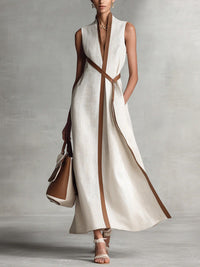 Sophie | Women's Sleeveless Contrast-Trim Maxi Dress