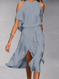 Anabiya | Women's Cold-Shoulder Halter Midi Dress