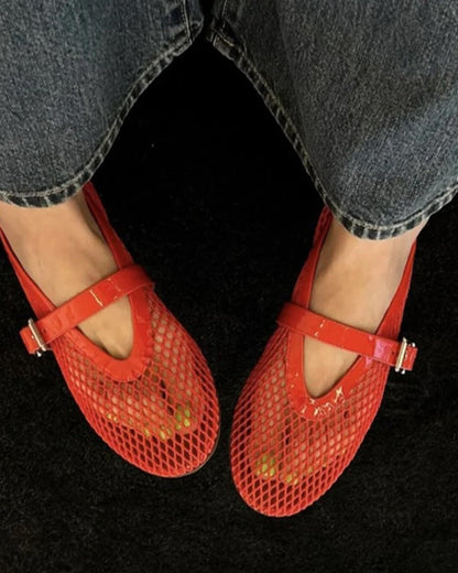 Summer | Women's Fishnet Ballerina's Mary Jane Flats