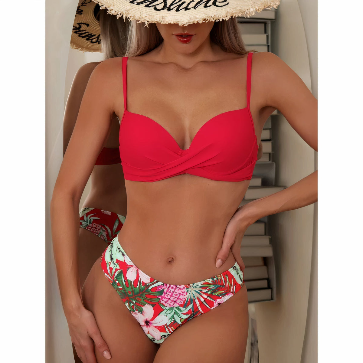 Summer | Women's Tropical Twist-Front Three-Piece Bikini Set