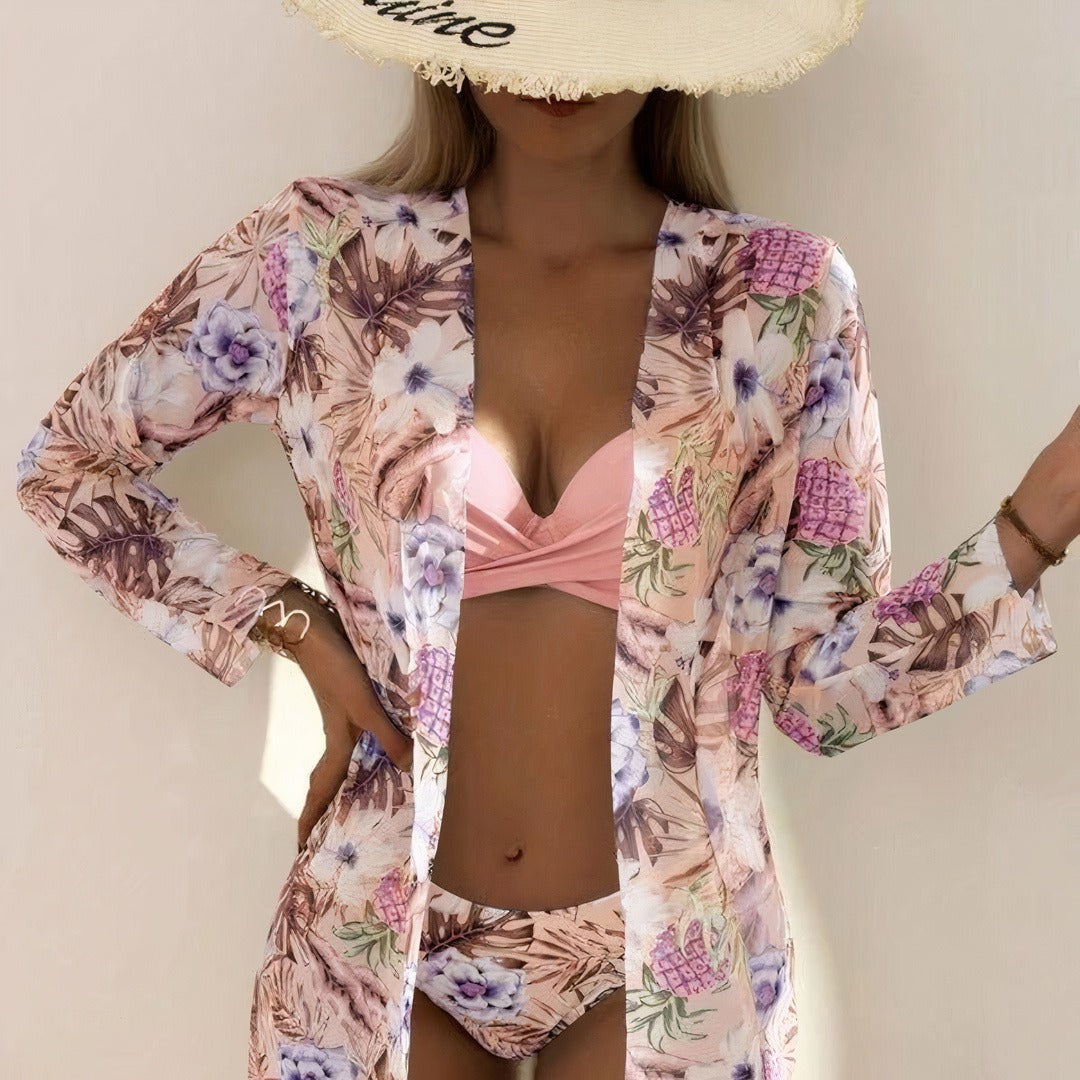 Summer | Women's Tropical Twist-Front Three-Piece Bikini Set