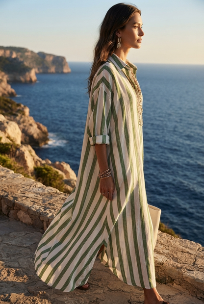 Eveline | Women's Summer Striped Maxi Shirt Dress