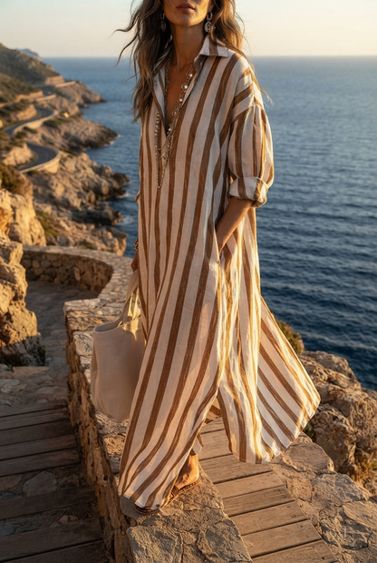 Eveline | Women's Summer Striped Maxi Shirt Dress