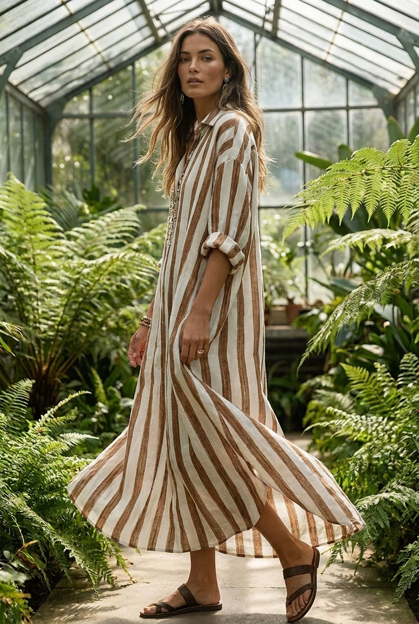 Eveline | Women's Summer Striped Maxi Shirt Dress