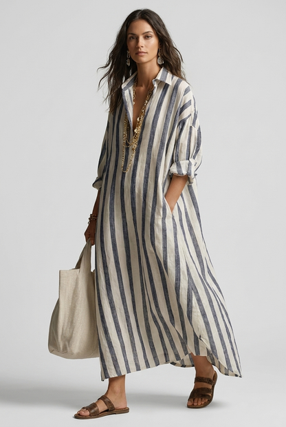 Eveline | Women's Summer Striped Maxi Shirt Dress
