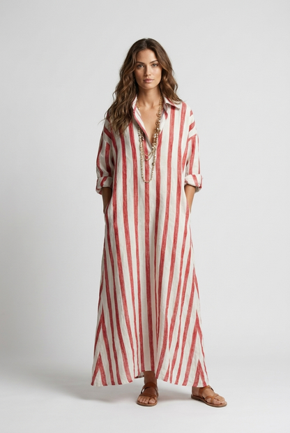 Eveline | Women's Summer Striped Maxi Shirt Dress