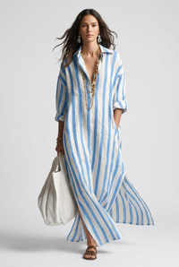 Eveline | Women's Summer Striped Maxi Shirt Dress