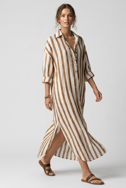 Eveline | Women's Summer Striped Maxi Shirt Dress