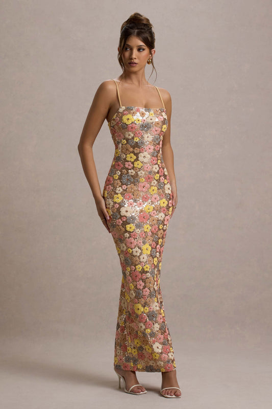 Julie | Women's Floral Glitter Bodycon Dress
