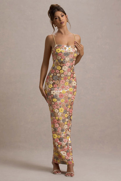 Julie | Women's Floral Glitter Bodycon Dress
