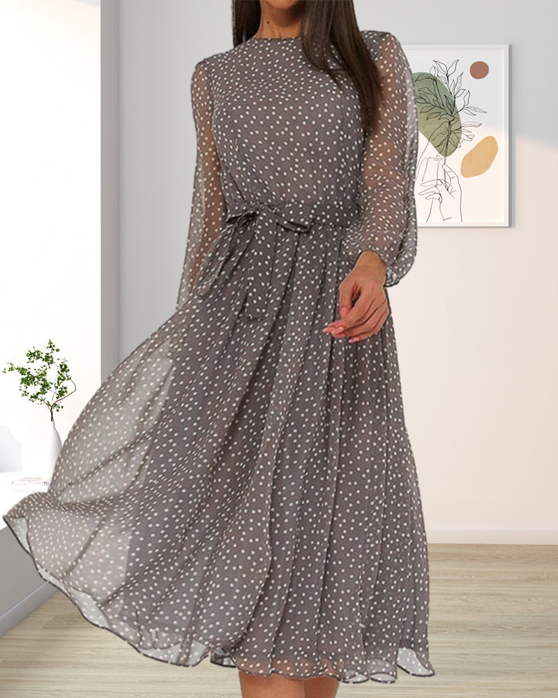 Violet | Women's Polka Dot Long-Sleeve Midi Dress