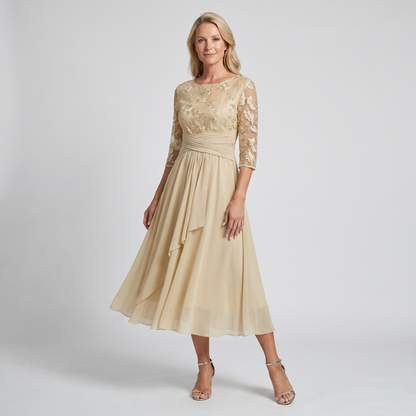 Gemma | Women's Embroidered Lace Chiffon Midi Dress