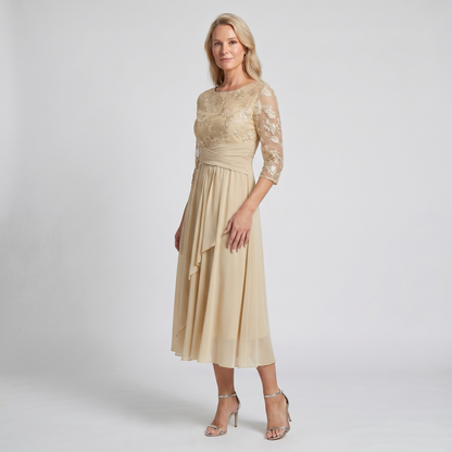 Gemma | Women's Embroidered Lace Chiffon Midi Dress