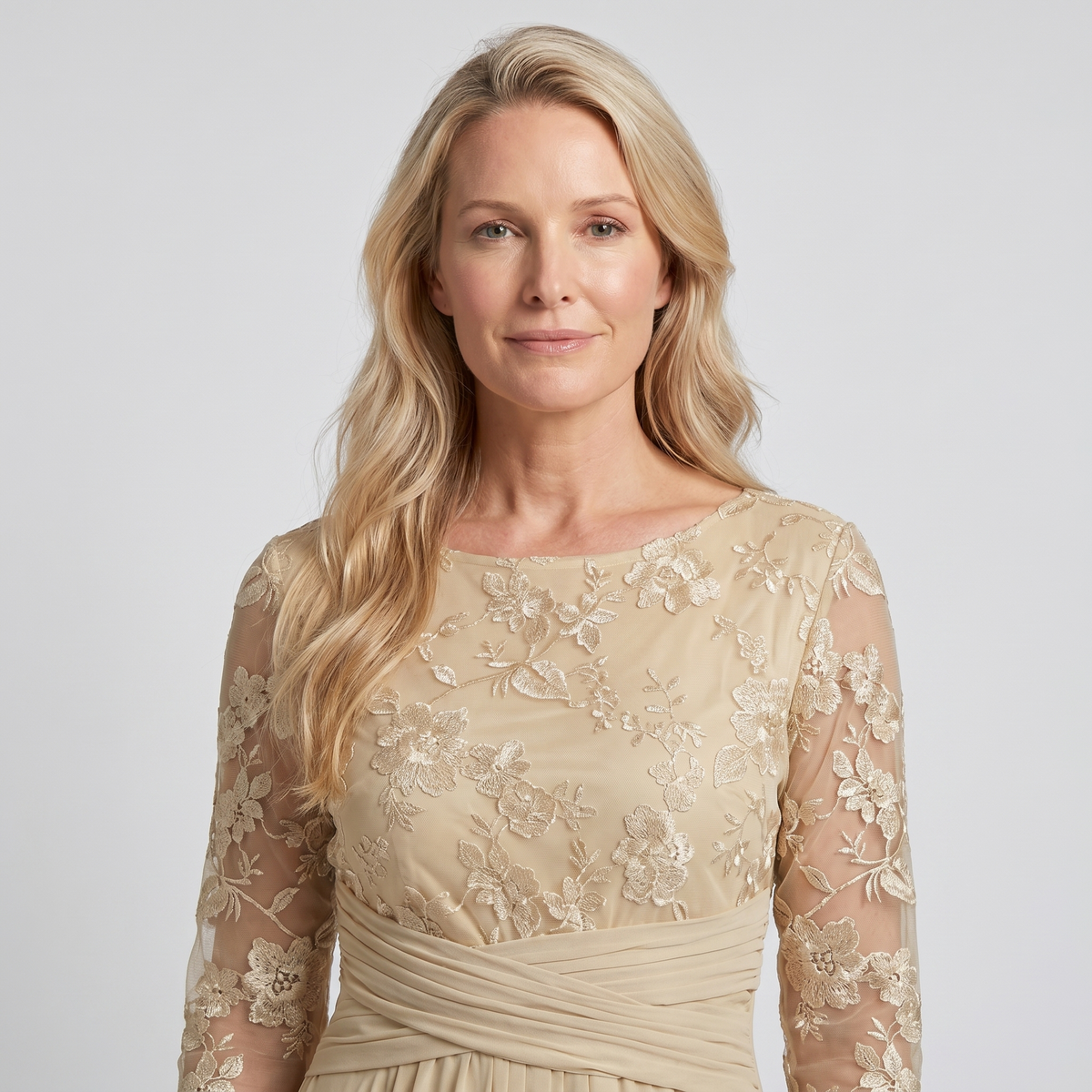 Gemma | Women's Embroidered Lace Chiffon Midi Dress