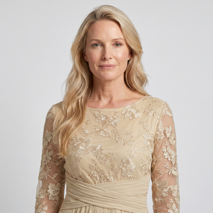 Gemma | Women's Embroidered Lace Chiffon Midi Dress
